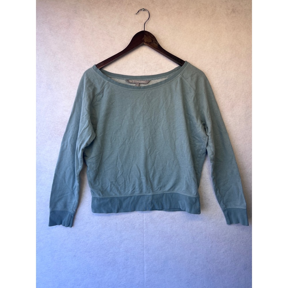 Pact Organic Cotton Scoop Neck Raglan Sweatshirt Blue Green Small
